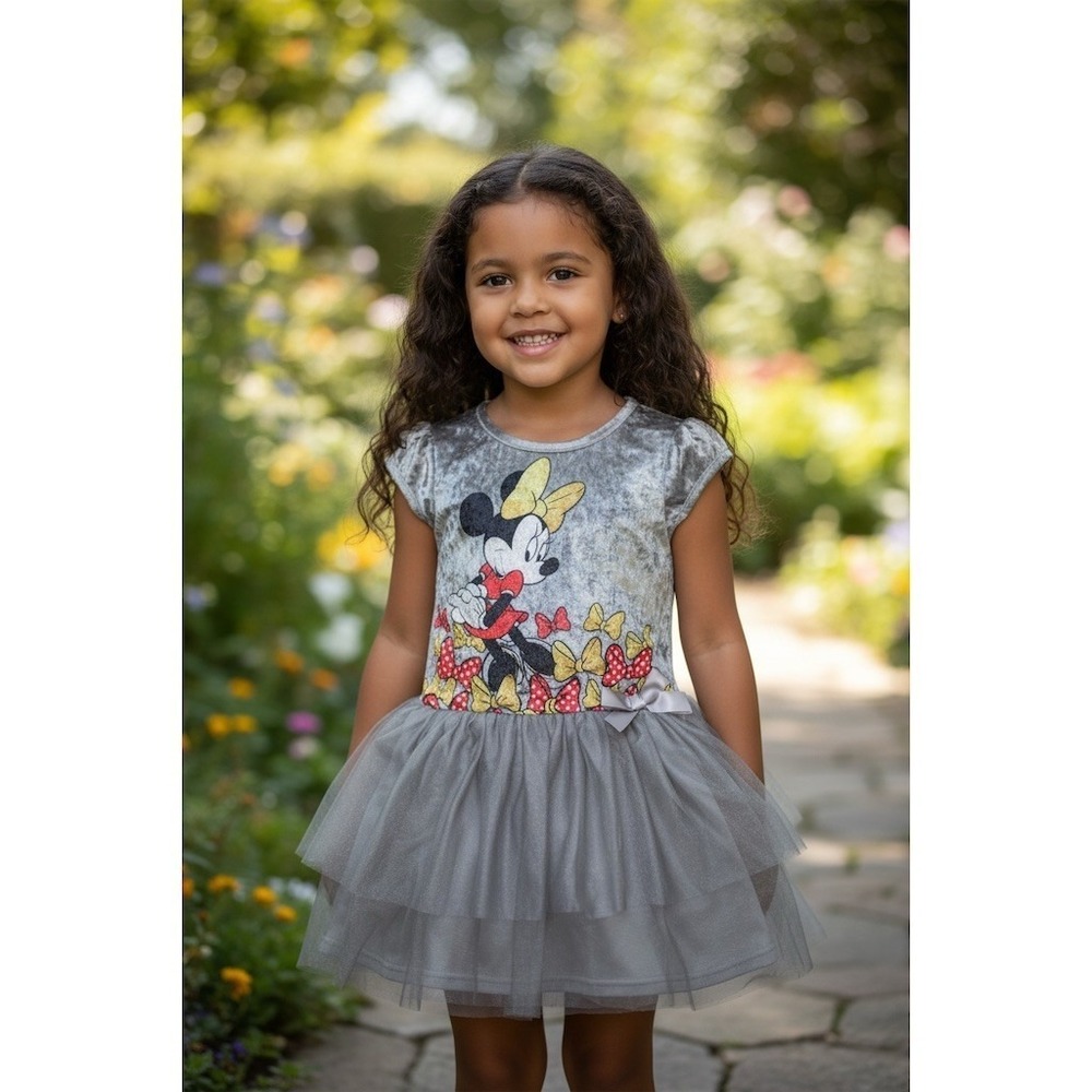 Disney‎ Minnie Mouse Dress Girls M 4-6 Gray Fit & Flare Tulle Party Knee Length